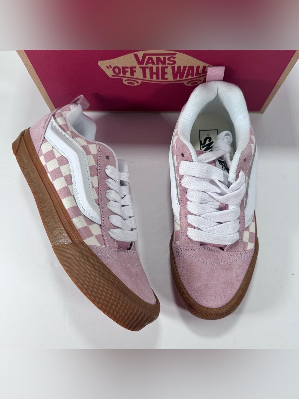 Vans Knu Skool Gum Checkerboard Misty Mauve Pink Chunky Sneakers Women Size 8.5